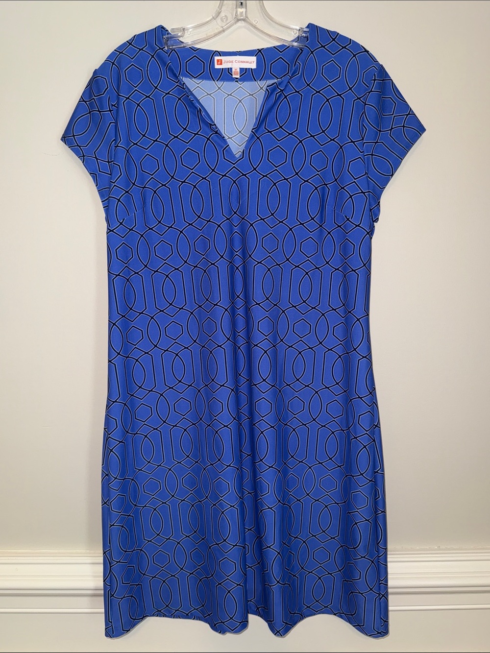 Jude Connally Cobalt BLUE Geometric Print Short Sleeve Dress size XL